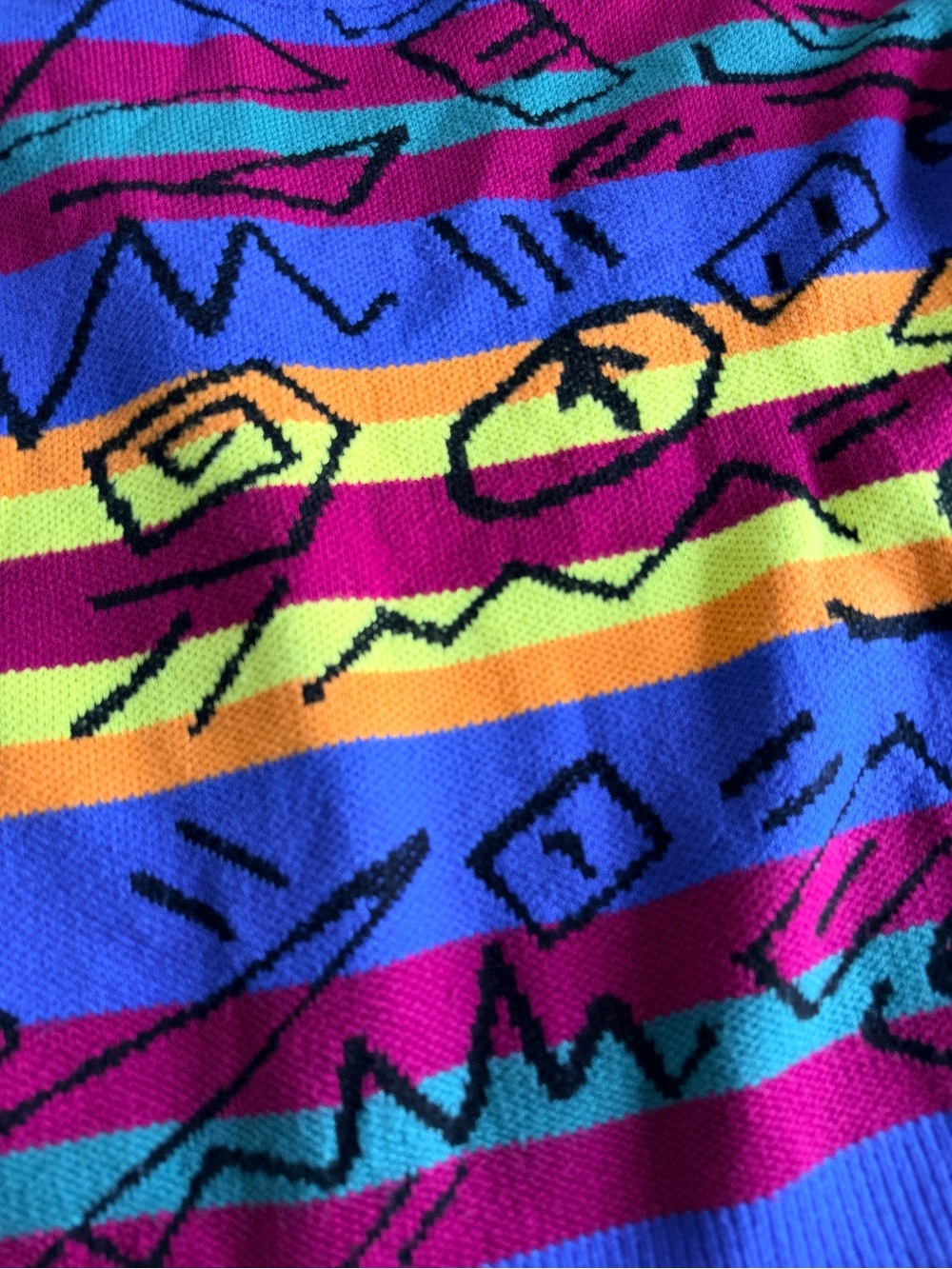 Unisex  Multicolor Abstract Stripe Sweater - Blue, Yellow, Maroon